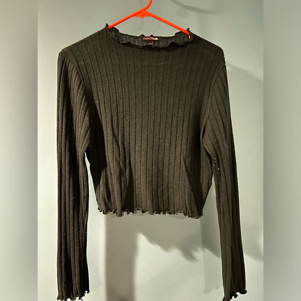Dark Green Long Sleeve Fashion Nova Cropped top